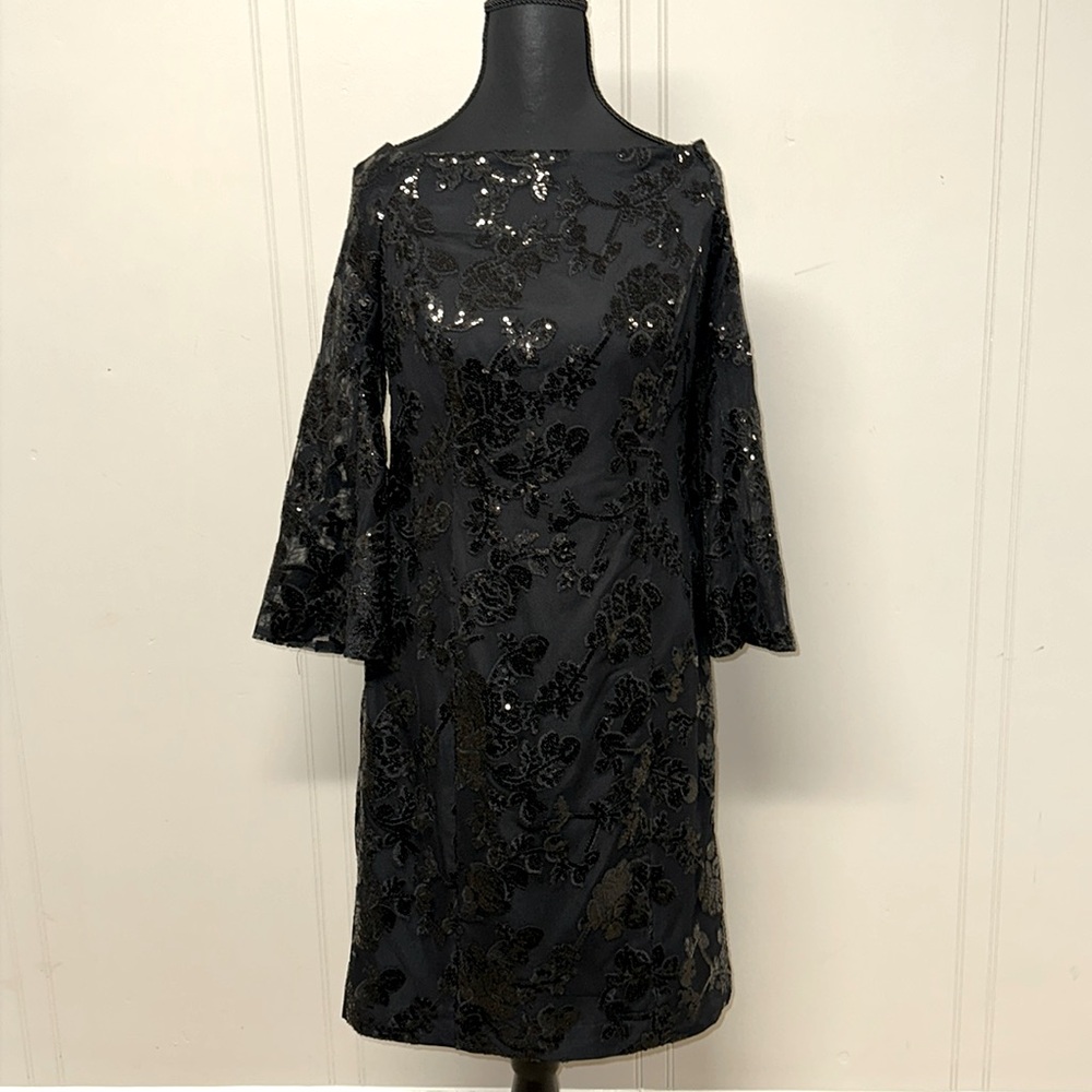Ralph Lauren Black Sequin Embellished Sheath Dress